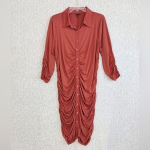 Rust Long Sleeve Dress With Ruching, Torrid Sz 1